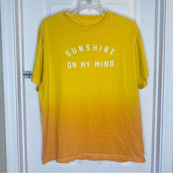 PINK Victoria's Secret Yellow Ombré Graphic Tee Shirt Sunshine On My Mind - Picture 2 of 9